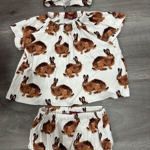 Like new Milkbarn Bunny Organic Cotton Dress & Bloomer Set + head band